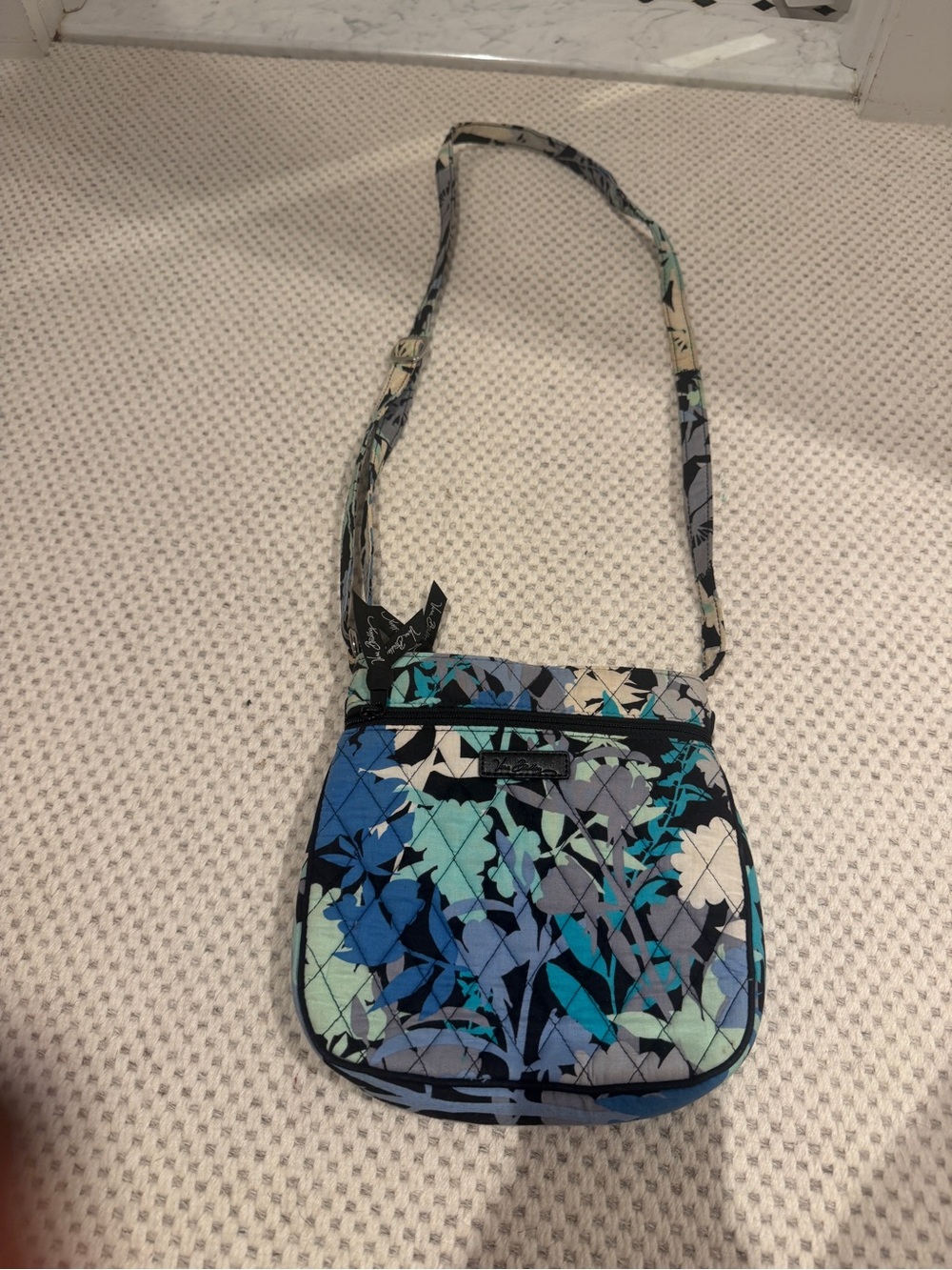 Vera Bradley Quilted Floral Crossbody in Blue, Teal, Gray